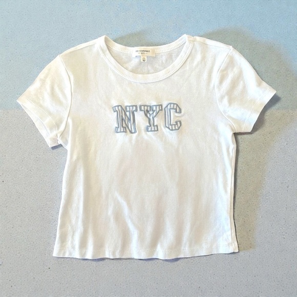 No Comment Other - No Comment Girls NYC Embroidered White And Blue Crop Top Sz 14